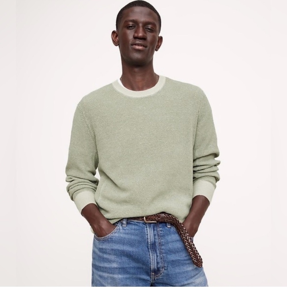 Banana Republic Sage Green Linen Cotton Knit Pullover Sweater Size Large